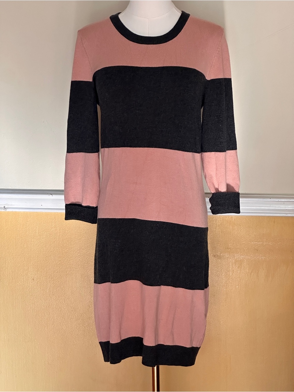 French Connection Pink and Black Striped Sweater Dress